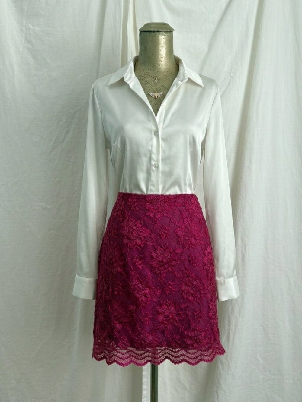 Y2K ABS Allen Schwartz Pink Lace Mini Skirt Sz 2 Fairycore Coquette Feminine